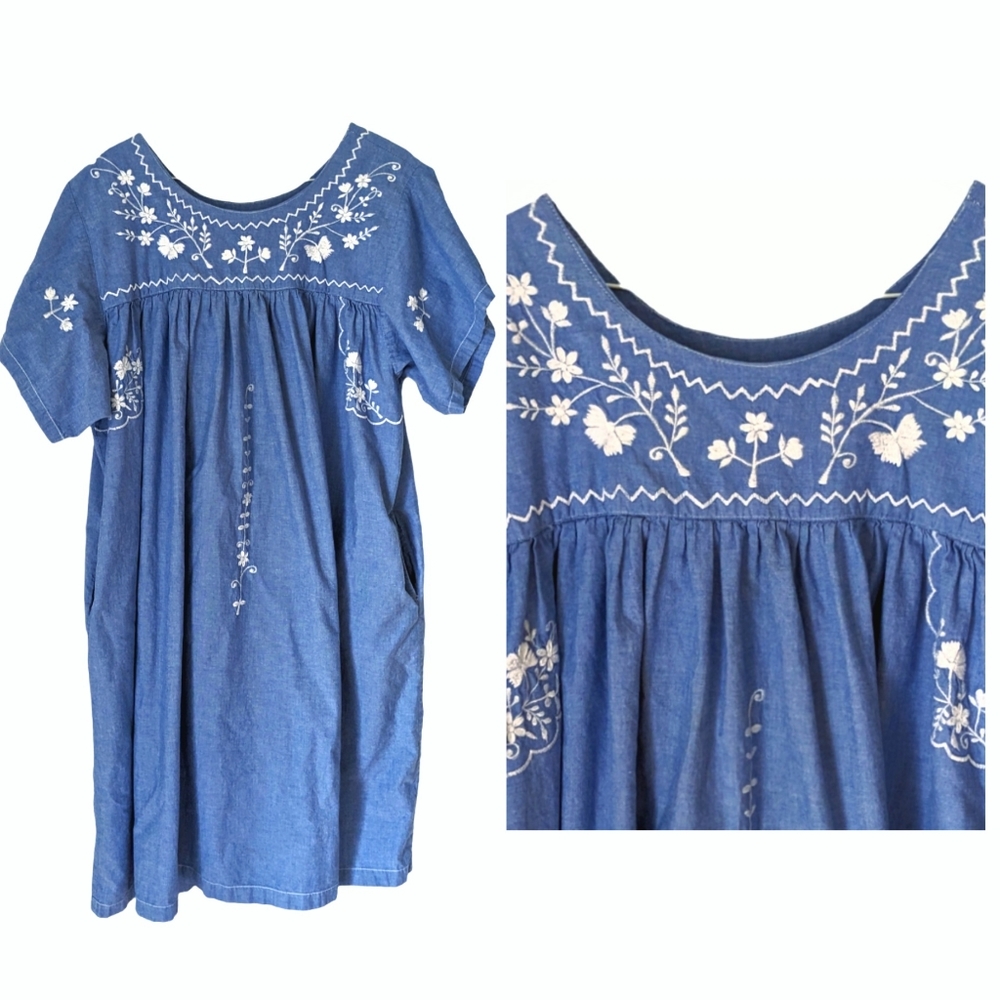 Naqui Floral Embroidery Dress with Pockets size 2X-2XG